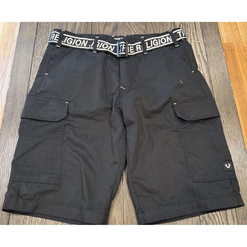 Nwt Mens True Religion Black Belted Logo Cargo Shorts Size 34 $129